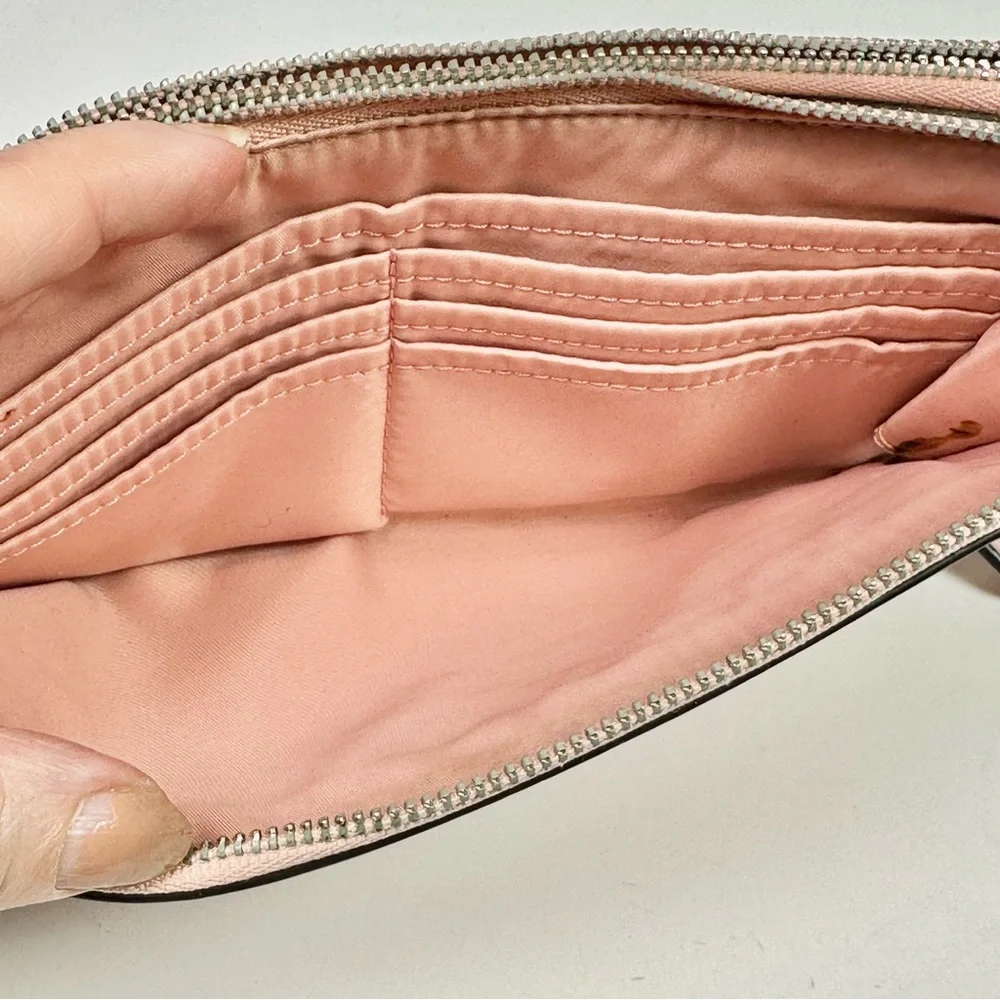 Coach Double Corner Zip Leather  Wristlet In Pink